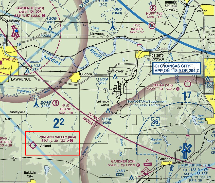 Vinland Valley Aerodrome (K64) VFR Sectional